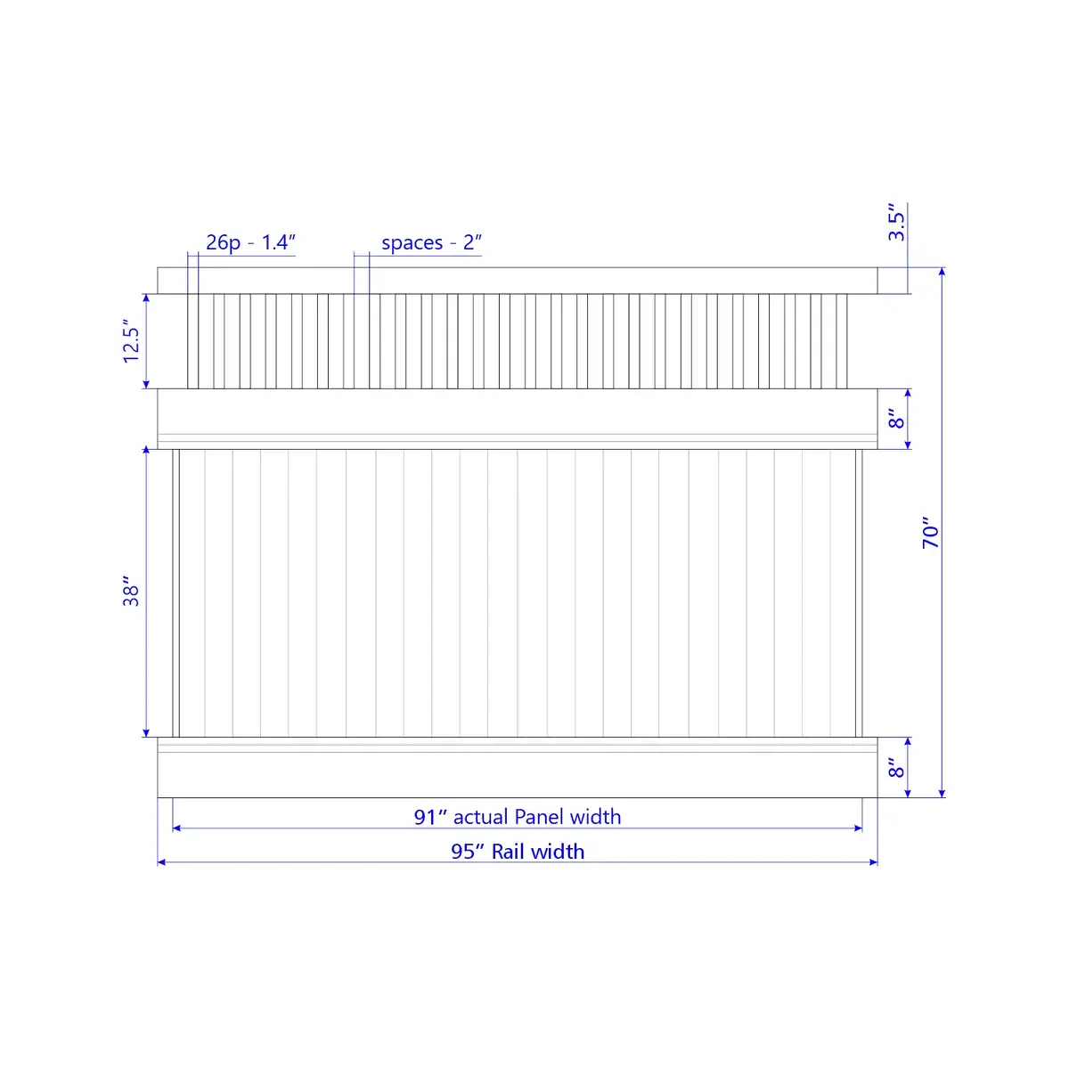 Vinyl Vertical Privacy Fence Panel W/Vertical Picket Top, 6Ft Height 8Ft Width, Tan
