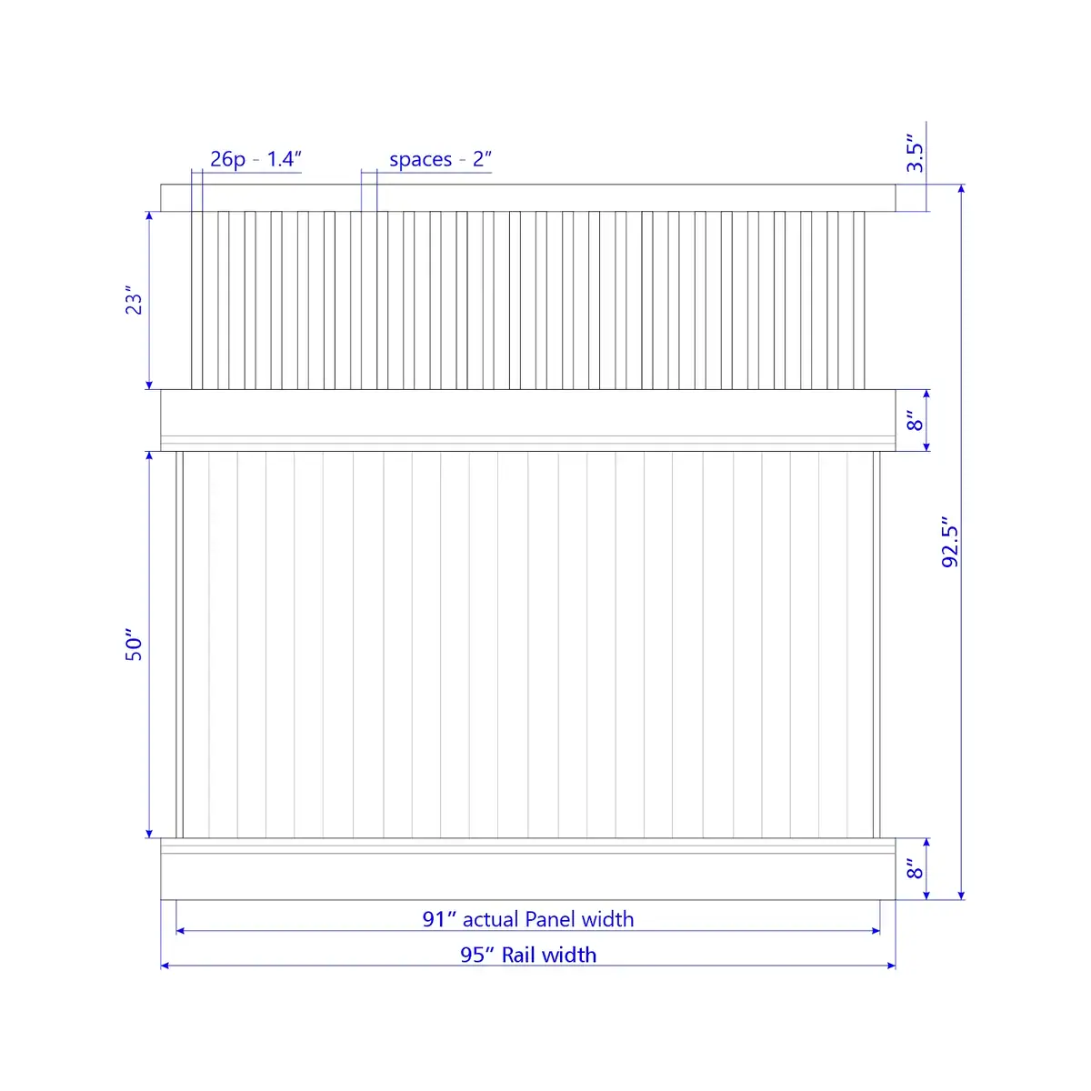 Vinyl Vertical Privacy Fence Panel W/Vertical Picket Top, 8Ft Height 8Ft Width, Tan